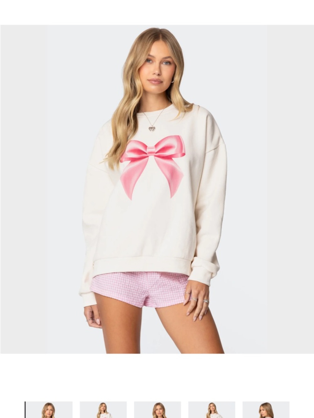 Edikted Cream Sweatshirt with Pink Bow Graphic